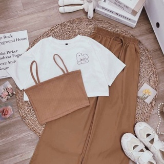 Sét bộ 3 món áo 2 dây áo croptop kết hợp quần dài HD6P0P