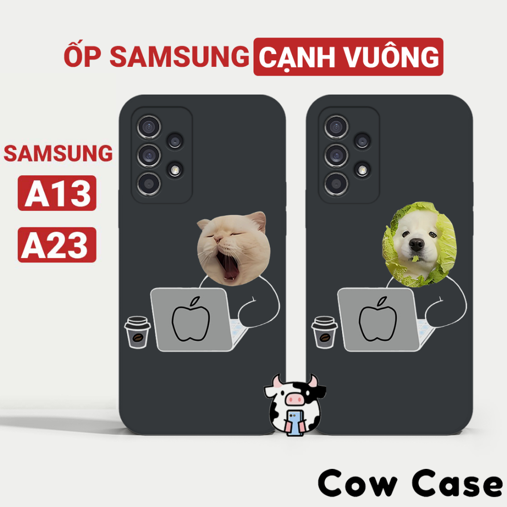 Ốp lưng Samsung A13, A23 cạnh vuông Cowcase | Vỏ điện thoại SS galaxy bảo vệ camera toàn diện 17BC