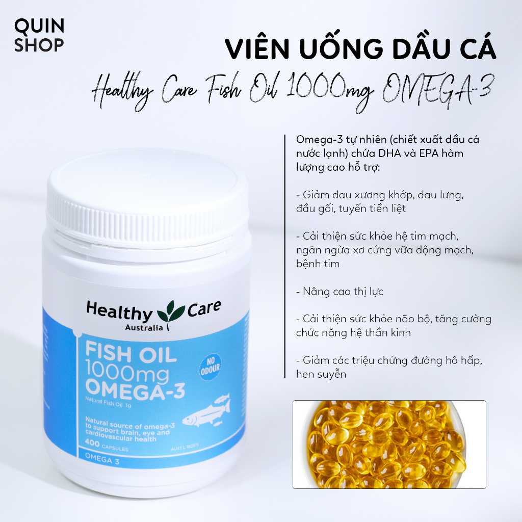 Viên Uống Dầu Cá Healthy Care Fish Oil 1000mg OMEGA-3, Ultimate OMEGA 3-6-9, Mầm Đậu Nành Healthy Care Super Lecithin