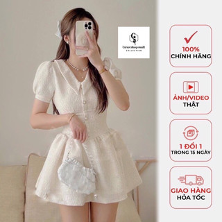 Đầm xốp tiểu thư trắng tay phồng - carotshop