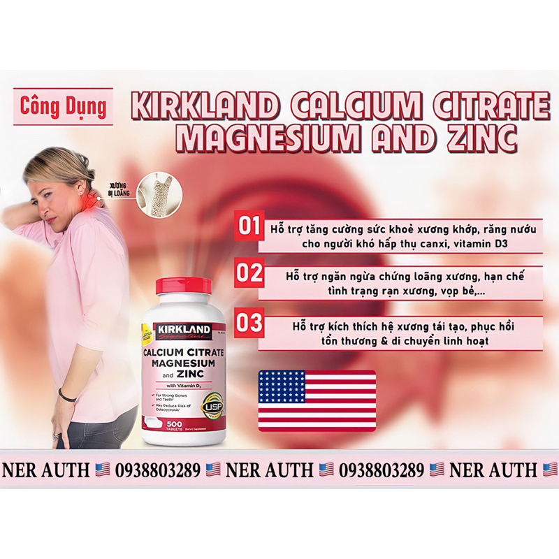 Canxi Calcium Citrate Magnesium Zinc D3 500 viên Kirkland