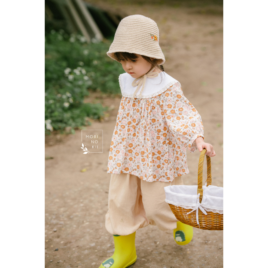 Áo dài tay thêu hoa Nami-chan muslin | Morinokii