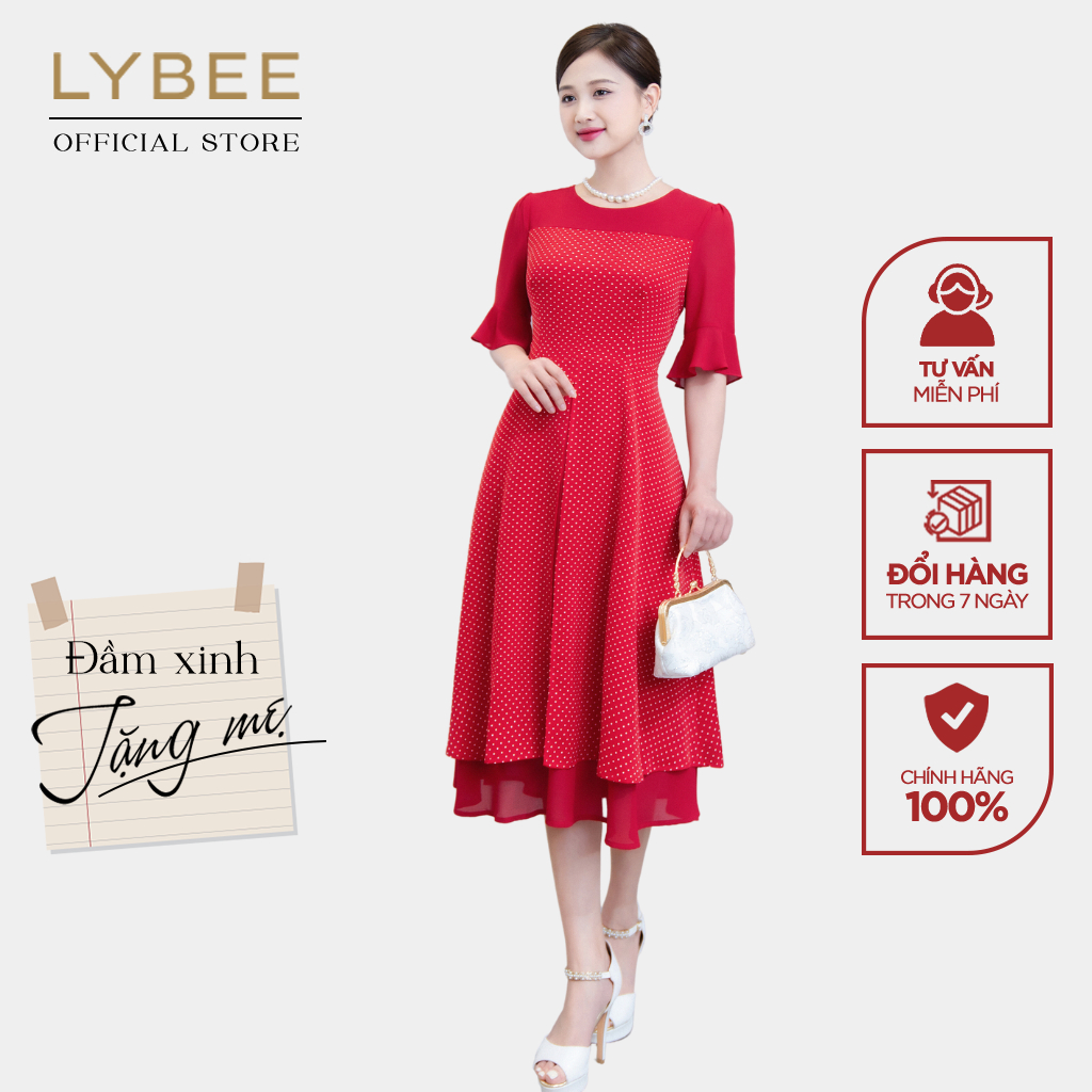 Đầm trung niên cao cấp LYBEE LVV024 thời trang cho mẹ chất vải lụa hàn châu co giãn thoải mái