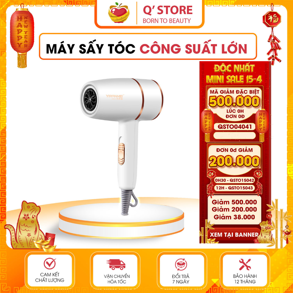 Máy Sấy Tóc 💖HOT💖 Sấy Tóc Công Suất Lớn 2200W Tạo Kiểu Đơn Giản, Dưỡng Tóc, Khô Nhanh Bảo Hành [12 Tháng]