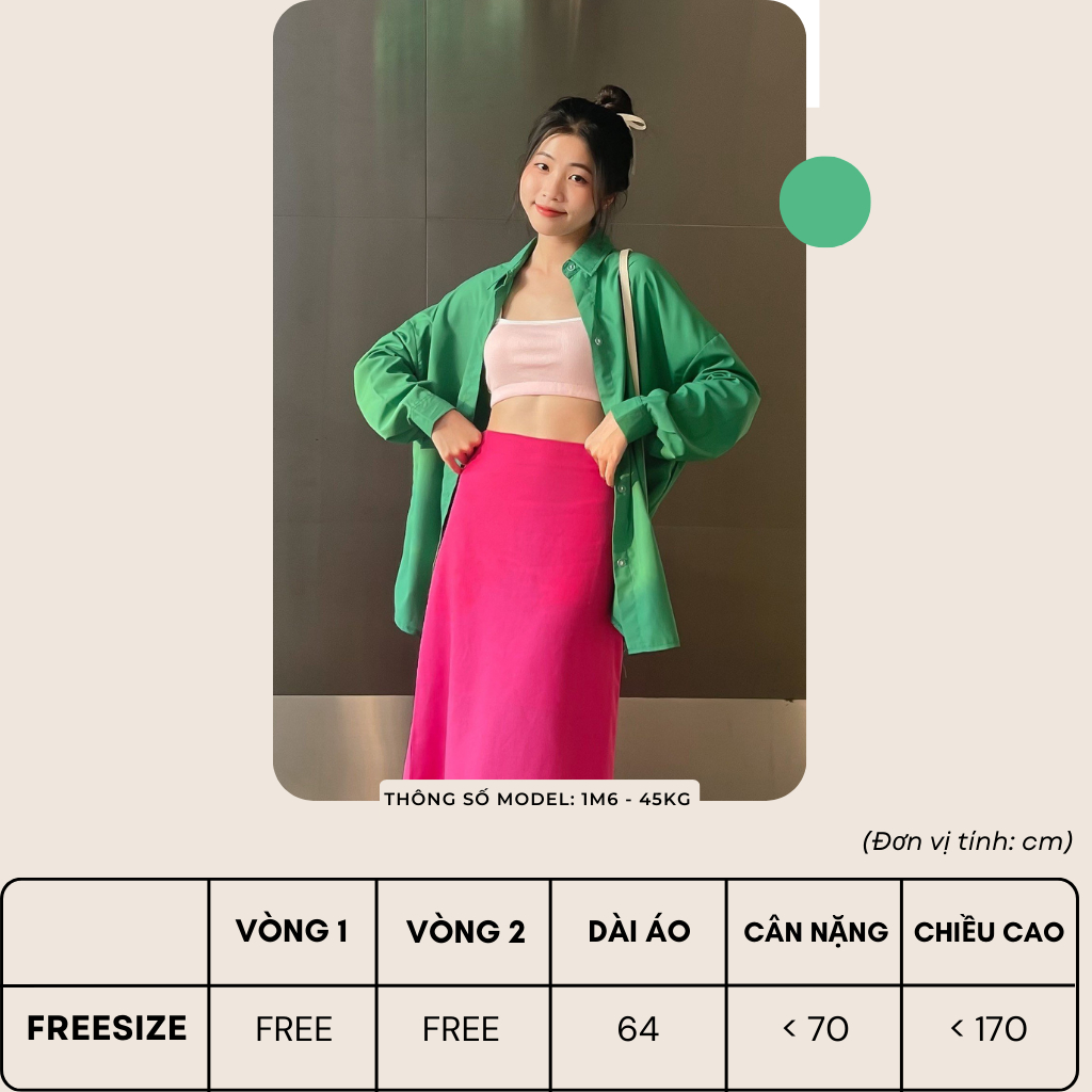 Áo sơ mi nữ form rộng Sanjoli unisex tay dài phong cách hàn quốc màu xanh lá AO014