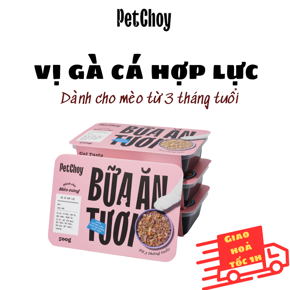 Pate tươi PETCHOY cho mèo từ 3 tháng tuổi vị "GÀ CÁ HỢP LỰC" 500gram