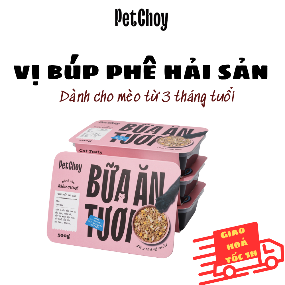 Pate tươi PETCHOY cho mèo từ 3 tháng tuổi vị "BÚP PHÊ HẢI SẢN" 500gram
