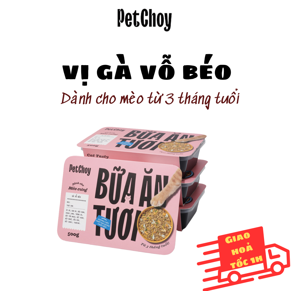 Pate tươi PETCHOY cho mèo từ 3 tháng tuổi vị "GÀ VỖ BÉO" 500gram