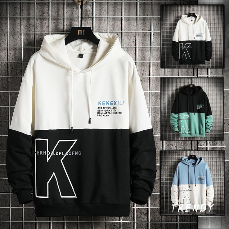 Áo Hoodie Nón Chui Trùm Đầu Nữ Nam Unisex Chất Vải Nỉ Poly Chữ K Đen Xanh MEN TOP 154