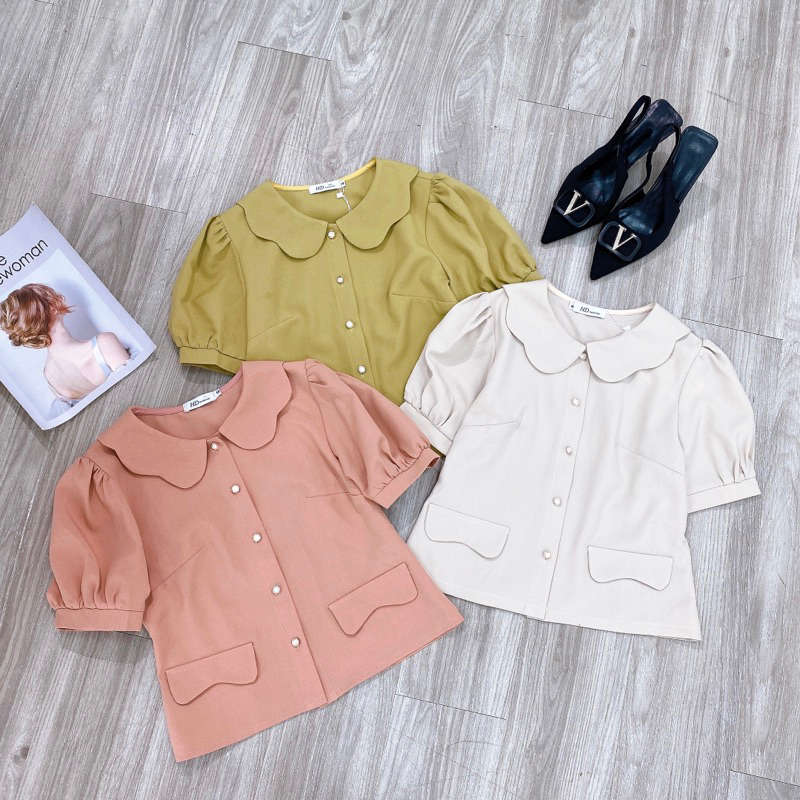 Áo kiểu cổ lượn cúc ngọc xinh yêu Cá thu shop