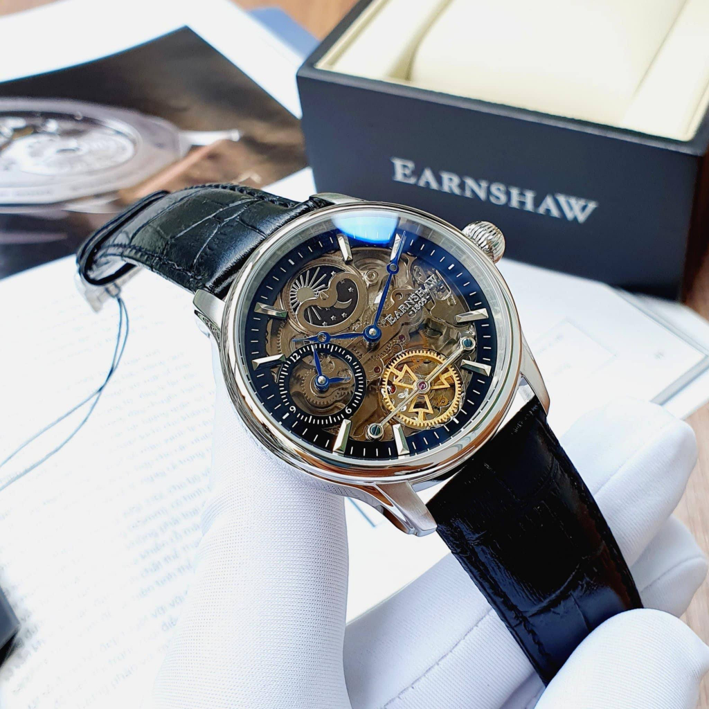 Đồng hồ nam dây da Thomas Earnshaw Longitude Shadow Sun and Moon Automatic ES-8063-04