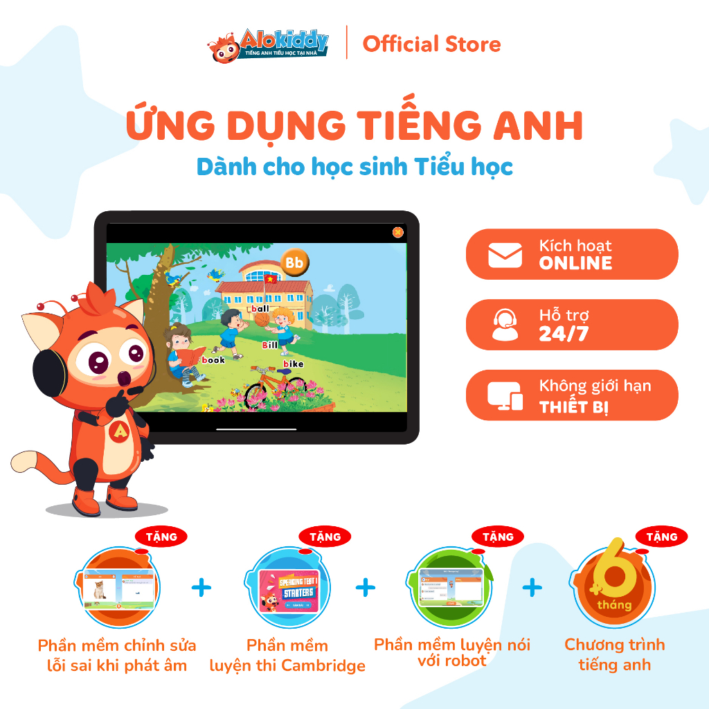ALOKIDDY - Ứng dụng học tiếng Anh cho trẻ từ Lớp 1 đến Lớp 5 Mã kích hoạt online trên toàn quốc