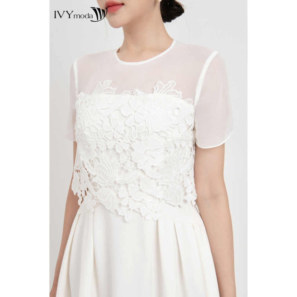 Đầm xòe phối ren hoa nữ IVY moda MS 48M8352