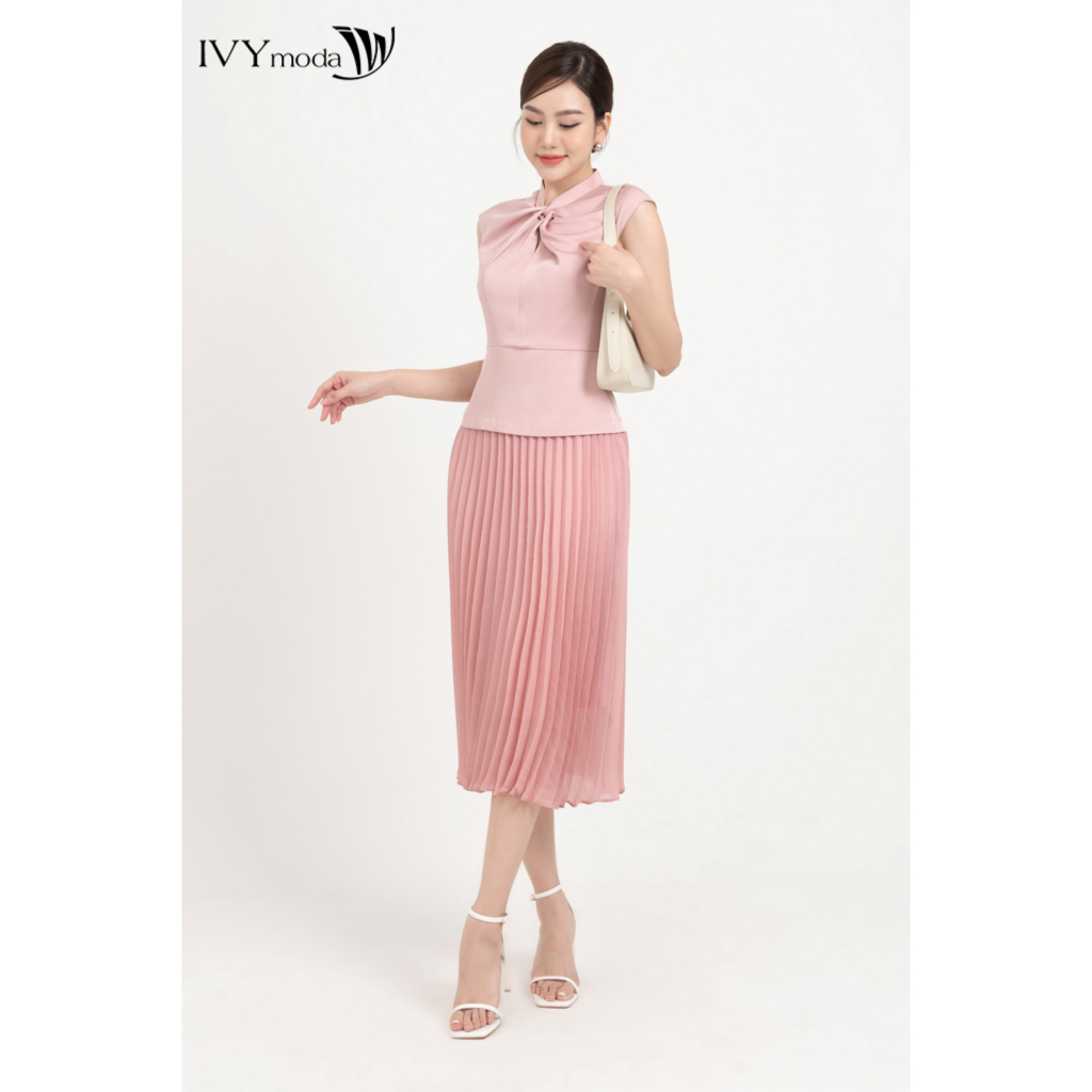 Đầm dạo phố dáng xòe xếp ly nữ IVY moda MS 41M8287