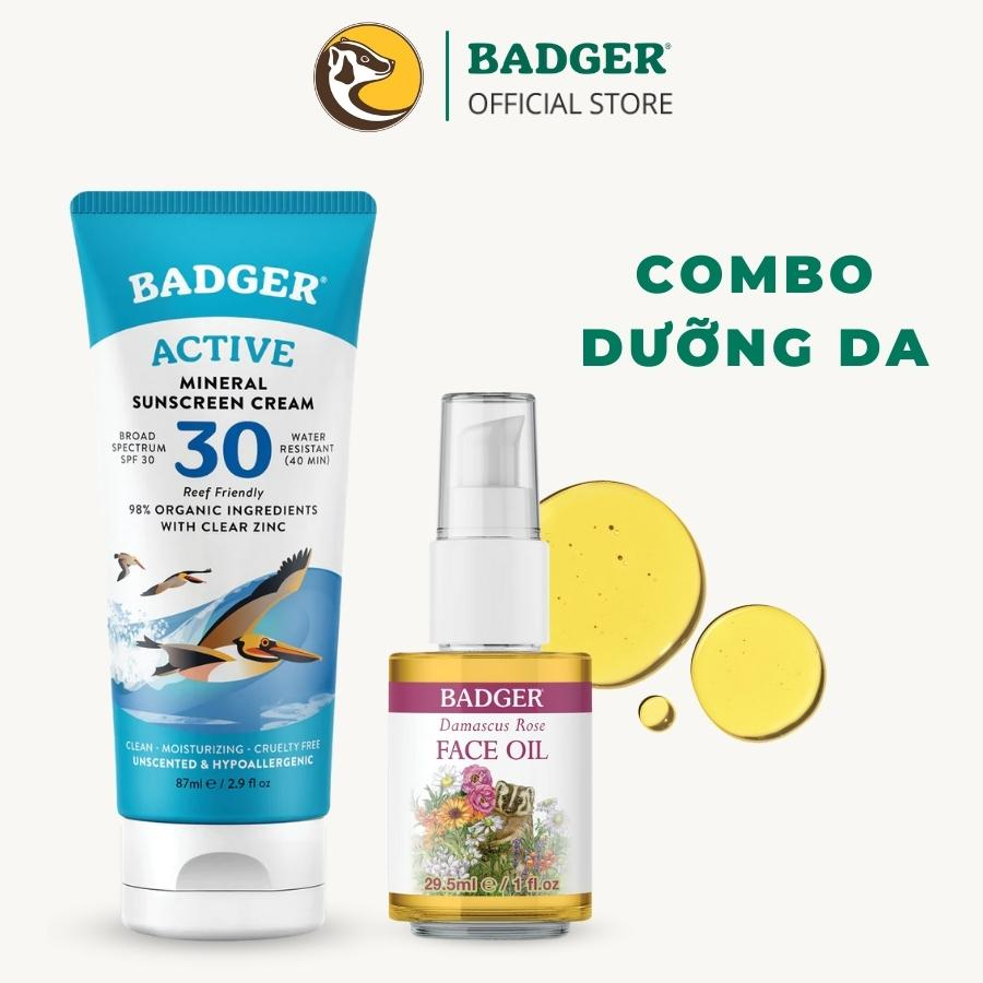 Combo dưỡng da hữu cơ BADGER - Kem chống nắng SPF 30 - Dầu dưỡng, sáp dưỡng