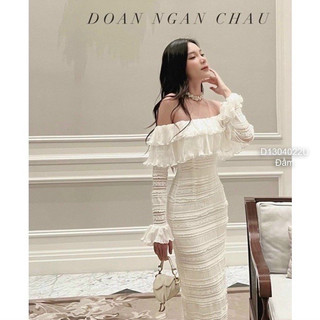 Đầm ren body dáng dài  trễ vai phối bèo cực xinh!