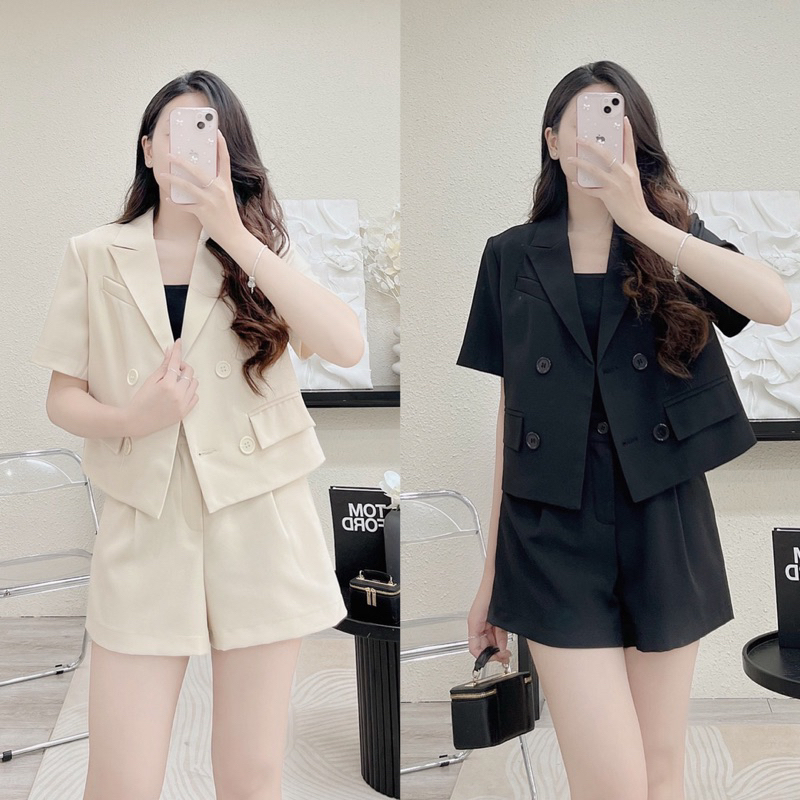 [JAMELA] Sét áo Blazer cộc tay dáng ngắn kèm quần short thiết kế cao cấp