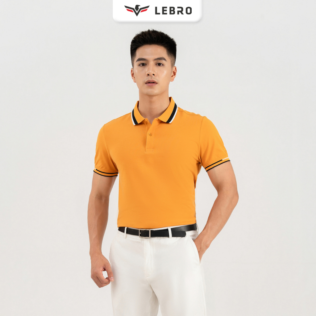 Áo Polo Nam Lebro Chất Liệu Cotton CVC, Form Slim Fit Co Giãn Thoáng Khí Phối Họa Tiết Cổ Tay Áo TPL23-02