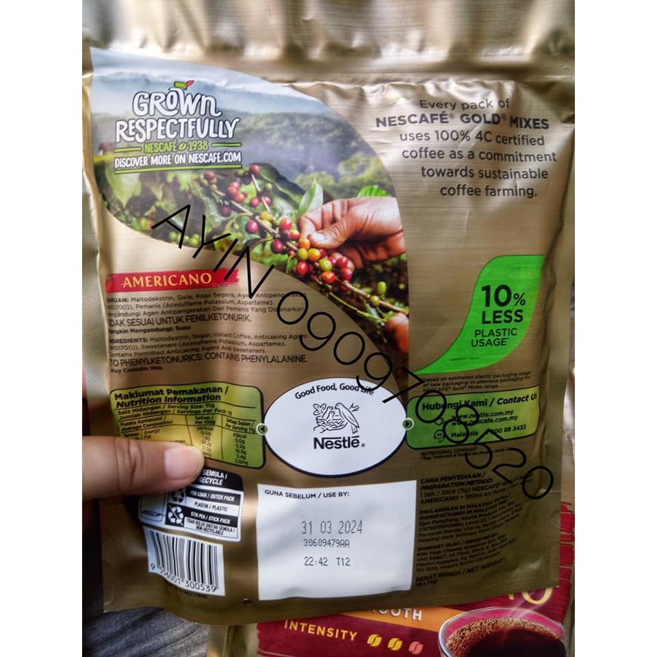 Cà Phê Nescafé Gold 2in1 Americano Malysia 15 Gói x 11g