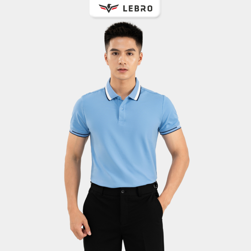 Áo Polo Nam Lebro Chất Liệu Cotton CVC, Form Slim Fit Co Giãn Thoáng Khí Phối Họa Tiết Cổ Tay Áo TPL23-02A