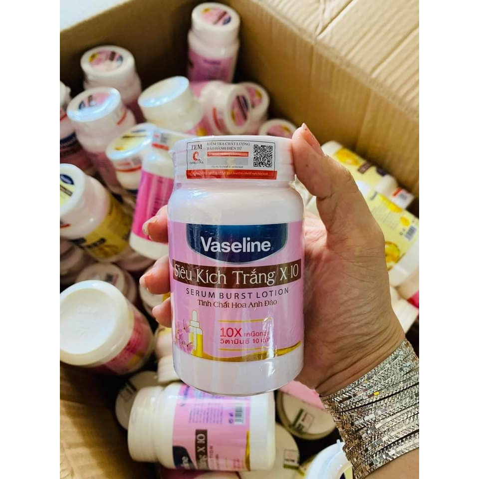 Siêu Kích trắng X10 Vaseline Thái Lan giúp da trắng nhanh gấp 10 lần tinh chất hoa anh đào màu hồng chính hãng tem đỏ
