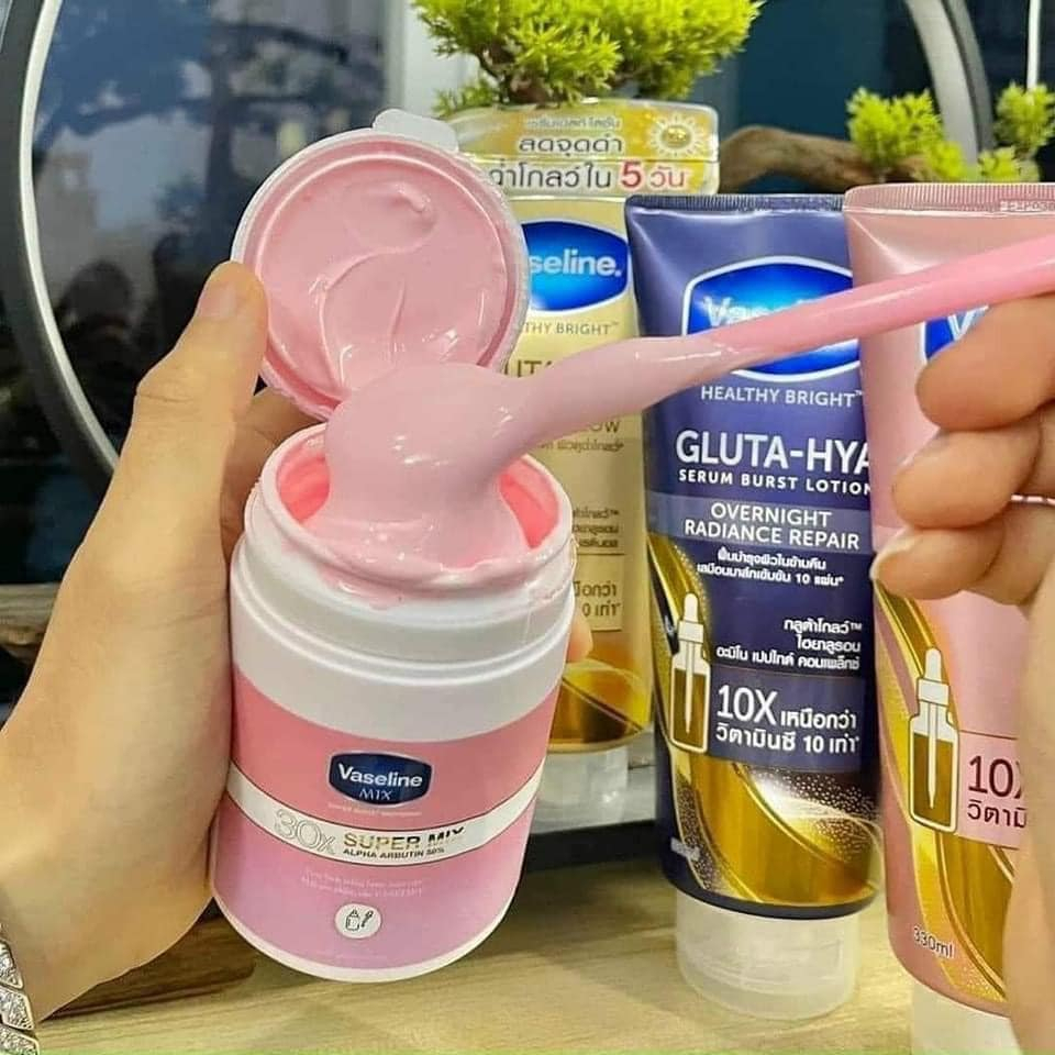 Siêu Kích trắng X10 Vaseline Thái Lan giúp da trắng nhanh gấp 10 lần tinh chất hoa anh đào màu hồng chính hãng tem đỏ
