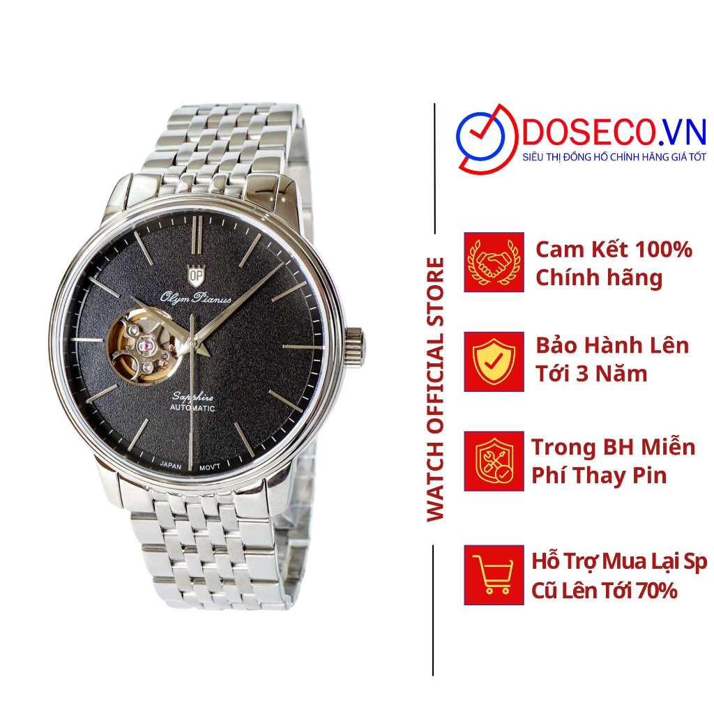 Đồng Hồ Nam Cơ Automatic Chính Hãng Olym Pianus OP990-388AMS-D Dây Kim Loại Cao Cấp Kính Sapphire Chống Nước