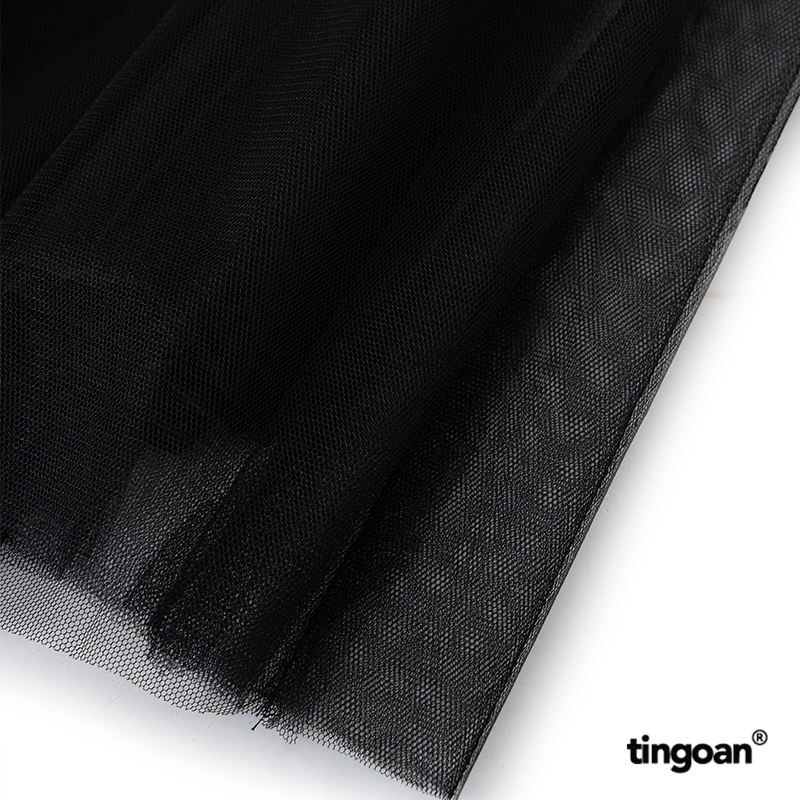 TINGOAN® - Chân váy dài lưới đen cạp cao xòe LI BING BING LONG SKIRT/BL