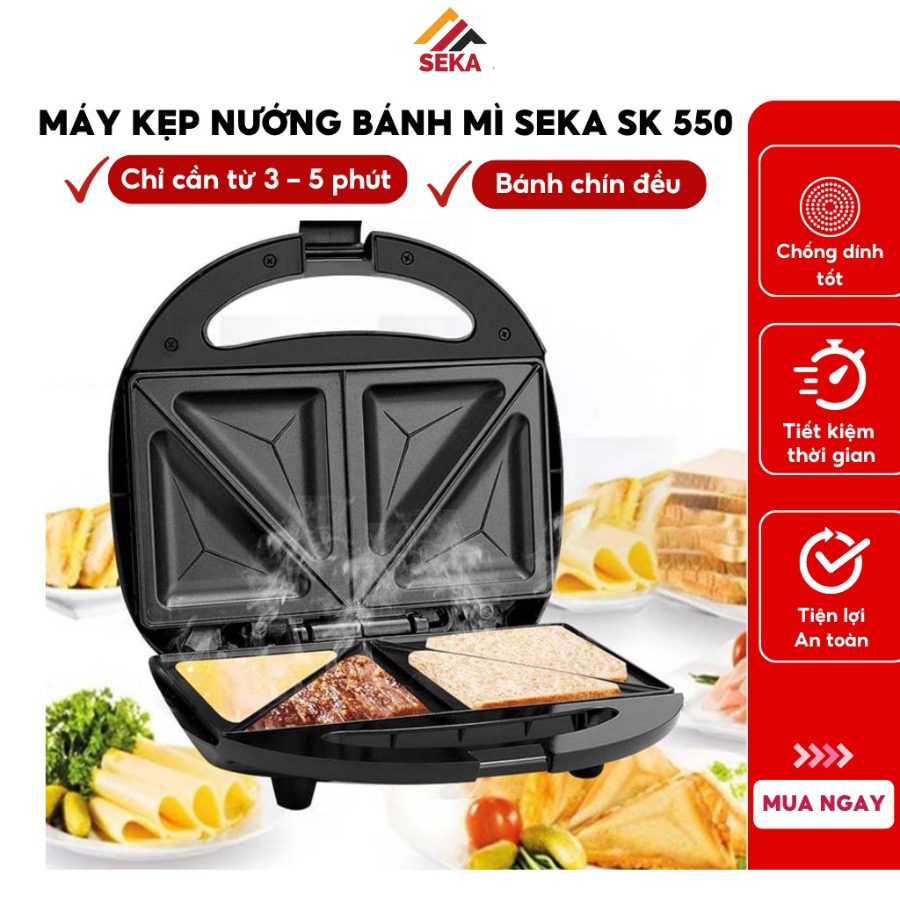 Máy nướng bánh mì KAW-SEKA, Máy kẹp nướng bánh mì nướng nhanh chín đều, chống dính tốt bảo hành lỗi 1 đổi 1