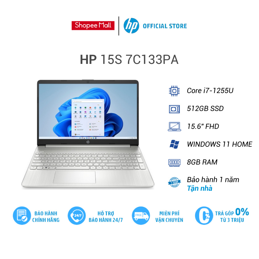 [Mã ELHP128 giảm 12% đơn 10TR] Laptop HP 15s-fq5147TU 7C133PA i7-1255U | 8GB | 512GB | Intel Graphics | Win 11