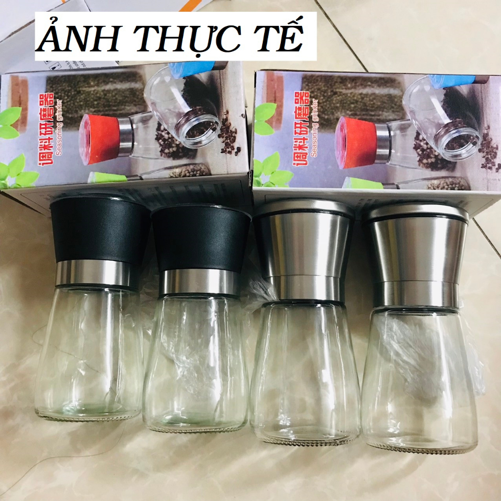 Lọ Xay Tiêu Nắp Nhựa, Nắp Inox Lọ xay hạt tiêu cầm tay siêu nhanh, Cối Xay Tiêu Kiêm Đựng Tiêu Đa Năng Bằng Thủy Tinh Có