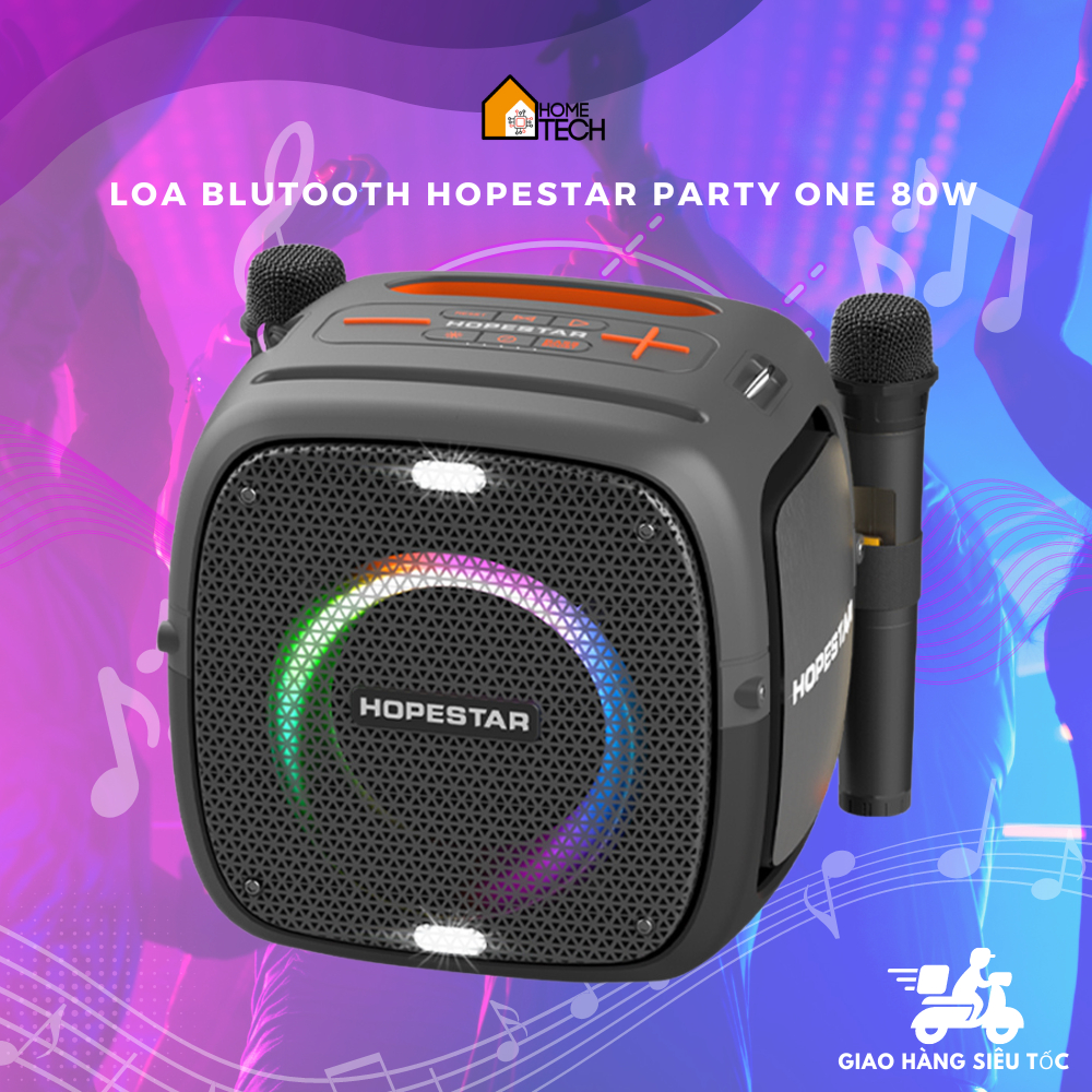 Loa Bluetooth Hopestar Party One 80W 2 micro không dây, TWS, Bass booste, LED RGB, Pin 12500 Mah, chống nước IPX6