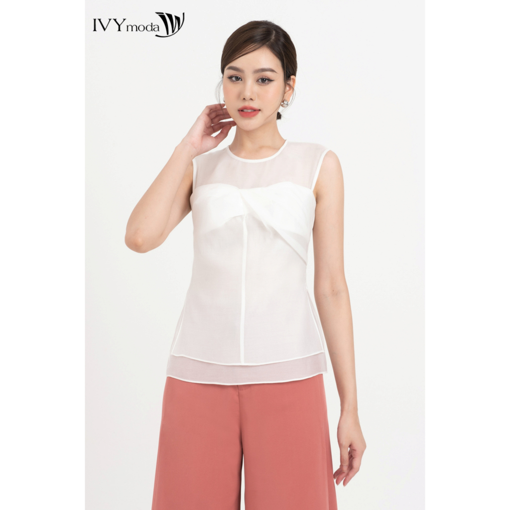 Áo lụa nữ phối xếp ly xoắn ngực IVY moda MS 15M8295