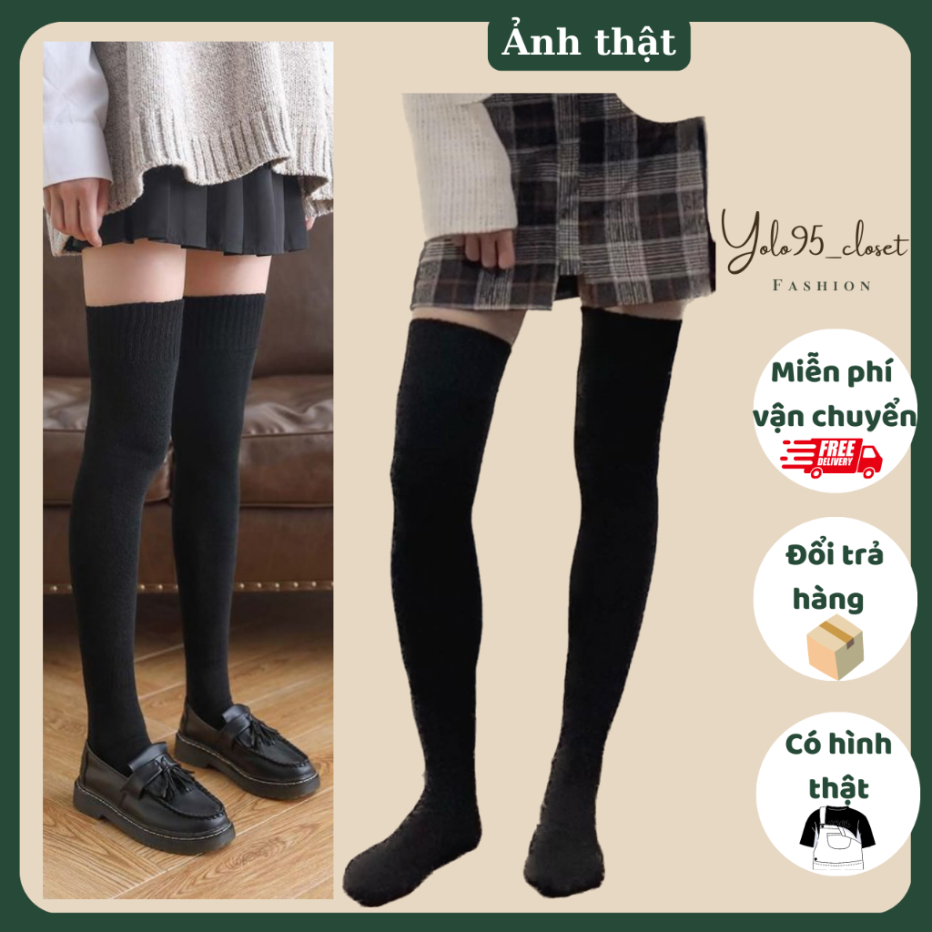Tất đùi nữ, tất dài qua gối chất liệu len lót lông siêu dày- phong cách Hàn Quốc và Nhật Bản cao 75cm (có ảnh thật)