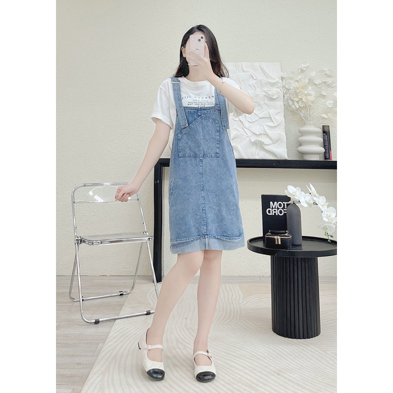 Váy yếm suông JEANS xanh thời trang Hàn Quốc