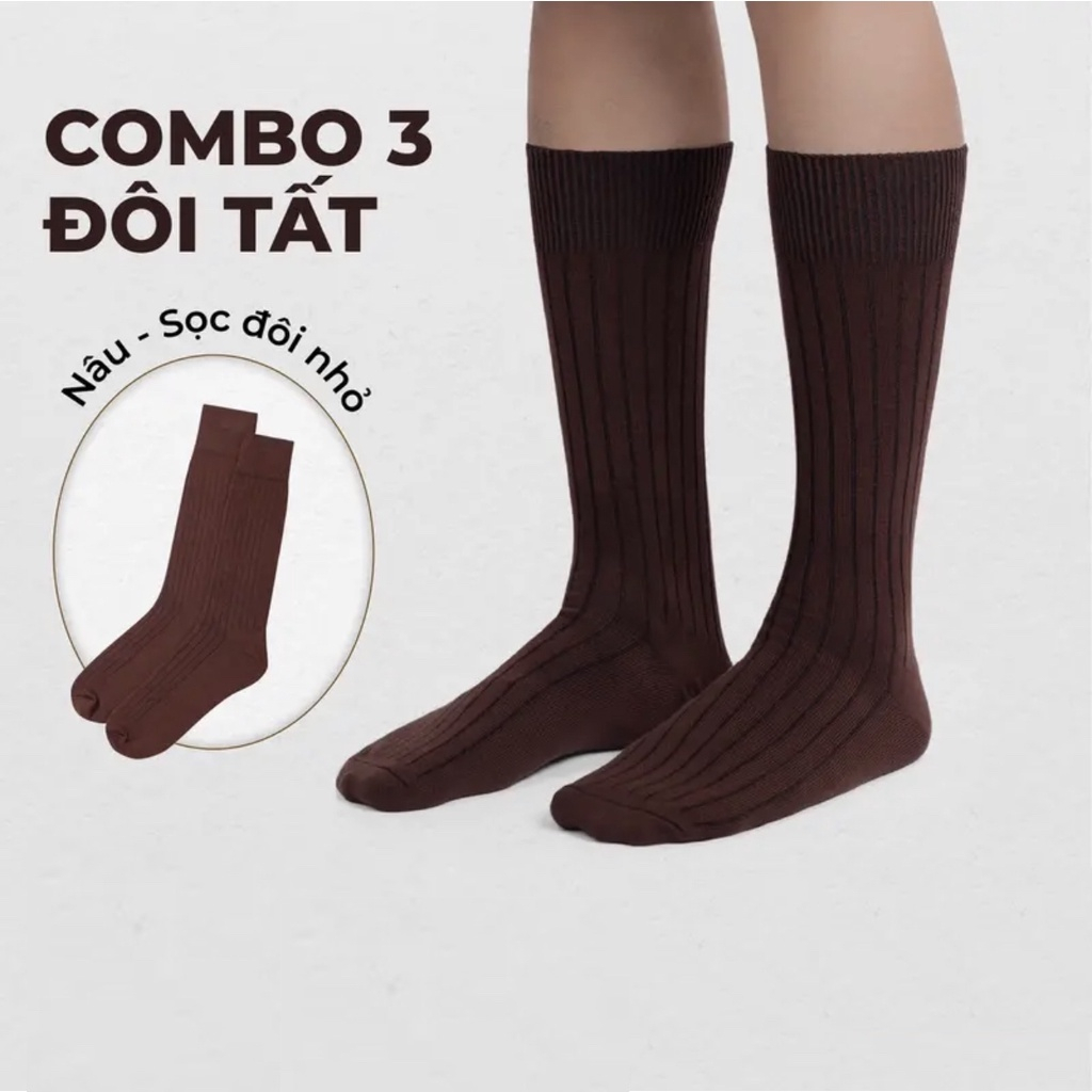 COMBO 3 Đôi Tất Sọc Đôi Nhỏ Nâu KLASSE Vớ Nam Nữ Cao Cấp