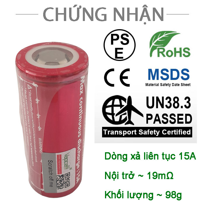 PIN chính hãng Vapcell K54 INR26650 5400mAh dòng xả liên tục tối đa 15A - edc_city