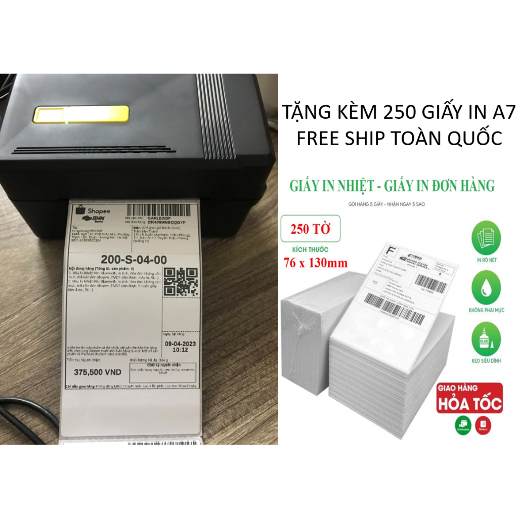 Máy in nhiệt A7 76x130 75x100 - IN ĐƠN HÀNG SHOPEE, SÀN TMĐT, CÁC ĐƠN VỊ GIAO HÀNG - IN TEM NHÃN