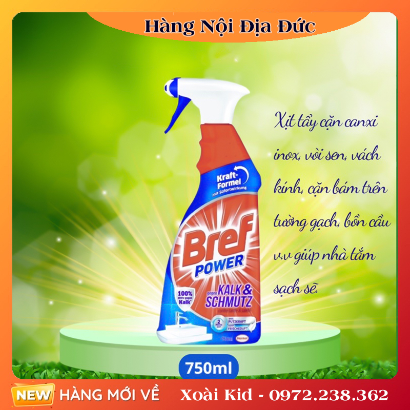 [Mẫu mới nhất] Chai Xịt Tẩy Cặn Canxi Inox Bref Power Dung Tích 750ml Vệ Sinh Vòi Sen, Vách Kính -Hàng Nội Địa Đức