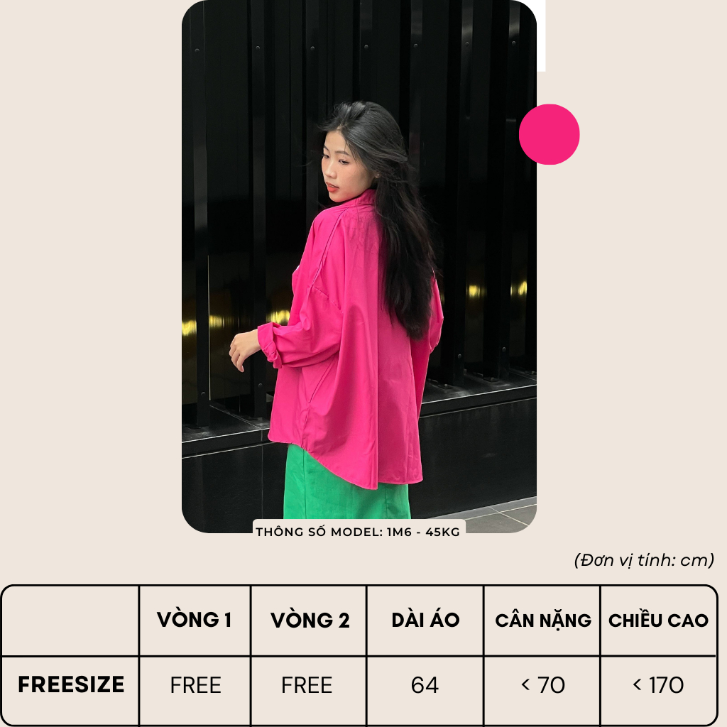 Áo sơ mi nữ form rộng Sanjoli unisex tay dài phong cách hàn quốc màu hồng đậm AO014