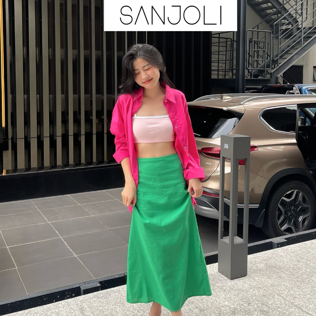 Áo sơ mi nữ form rộng Sanjoli unisex tay dài phong cách hàn quốc màu hồng đậm AO014