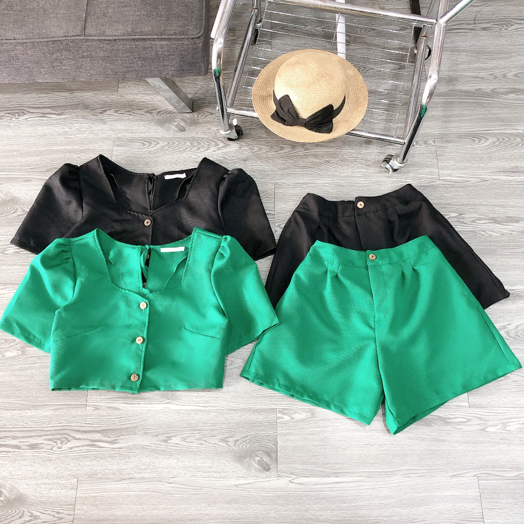 Set áo cổ vuông cột nơ lưng + quần BIGSIZE 55 - 100kg S310