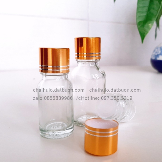 Chai lọ đựng tinh dầu nhỏ giọt 10ml, thủy tinh trong suốt, nắp nhôm vàng