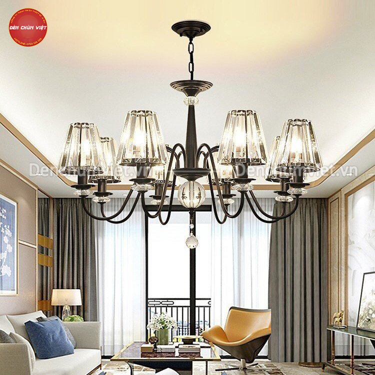 Đèn chùm pha lê cao cấp 6 - 8 bóng (tặng bóng), đèn trang trí phòng khách, bàn ăn, nhà hàng, khách sạn