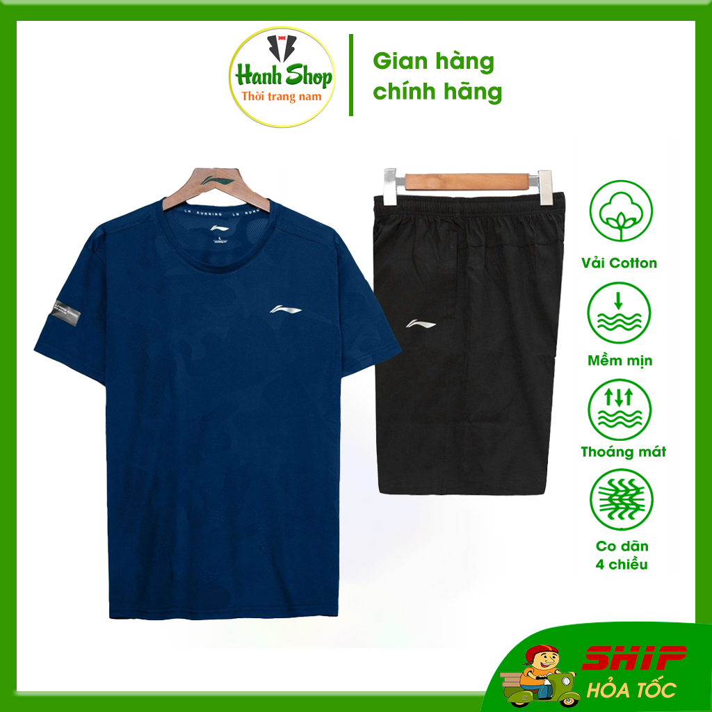 Sét đồ thể thao nam Quần áo thể thao nam cộc tay cổ tròn cao cấp, chất mát vận động thoải mái Hanh Shop BO1302
