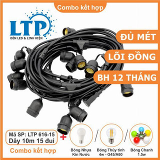 Dây Đui Đèn Đui Trí Ngoài Trời (Loại Tốt) 5m 10 Đui/ 10m 15 Đui/ 10m 20 Đui Kín Nước