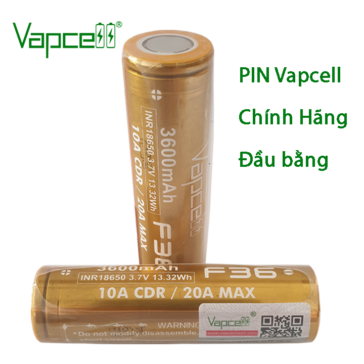 PIN chính hãng Vapcell F36 INR18650 3600mah dòng xả liên tục 10A - Prism official