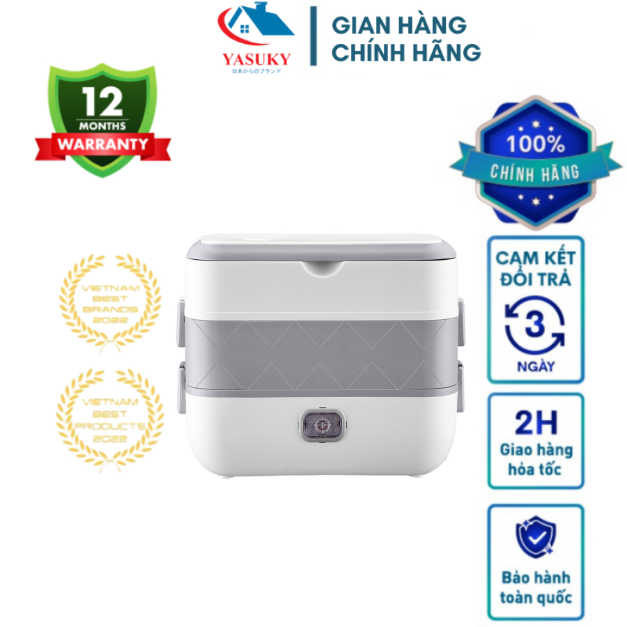 Hộp cơm cắm điện văn phòng Yasuky - Hộp cơm hâm nóng 2 tầng 4 bát inox giữ nhiệt, hâm nóng và tự nấu chín