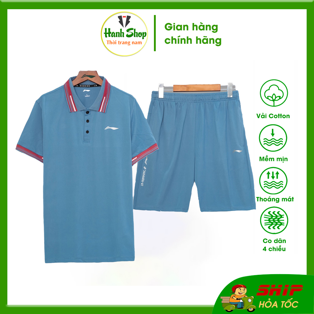 Bộ thể thao nam mùa hè phối viền cao cấp chất vải poly cá sấu co dãn thấm hút mồ hôi BO1309
