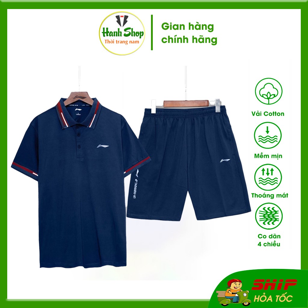Bộ đồ nam mùa hè bộ thể thao cộc tay nam phối viền cao cấp chất vải PoLy cá sấu co dãn 4 chiều cao cấp Hanh Shop BO1352